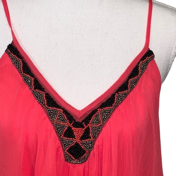 EXPRESS: Beaded V-Neck Trapeze Dress in Salmon - Size Small - Picture 8 of 13